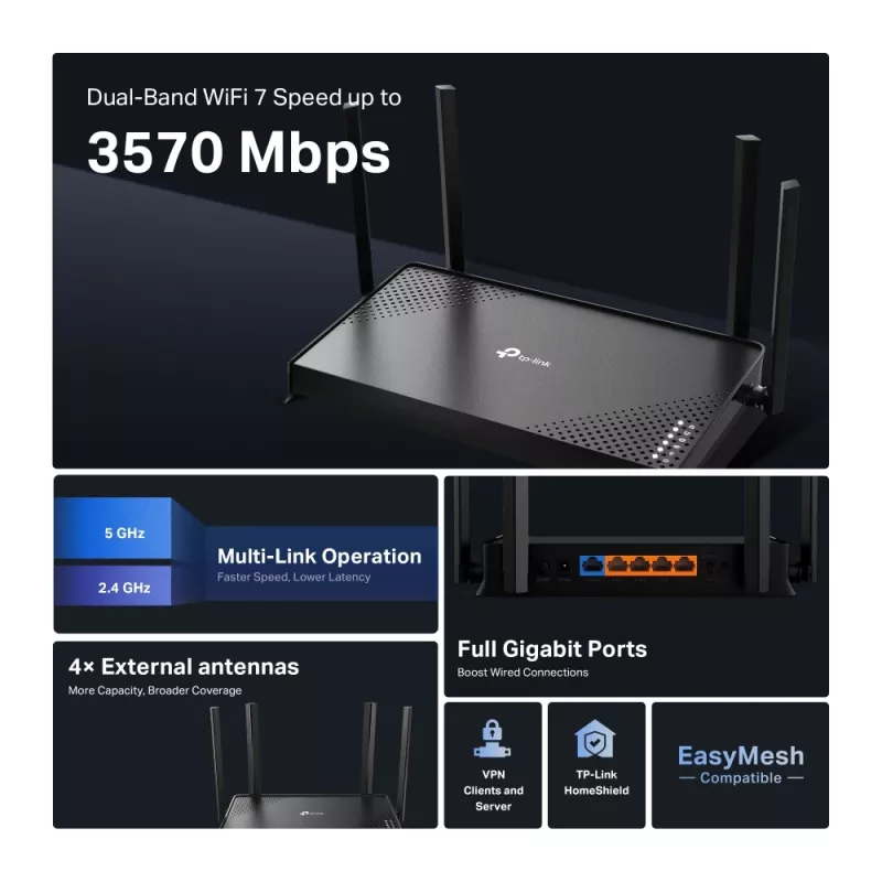 TP-Link Archer BE220 wifirouter Gigabit Ethernet dualband (2,4 GHz / 5 GHz) zwart