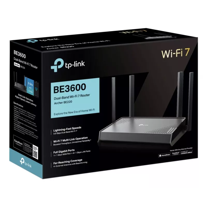 TP-Link Archer BE220 wifirouter Gigabit Ethernet dualband (2,4 GHz / 5 GHz) zwart
