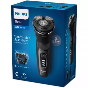 Elektrische rotatiescheerapparaat Philips 3000 Series S3244/12 – 3 scheerkoppen, nat & droog, Li-ion, 60 min. looptijd, pop-up-trimmer, wasbaar, zwart
