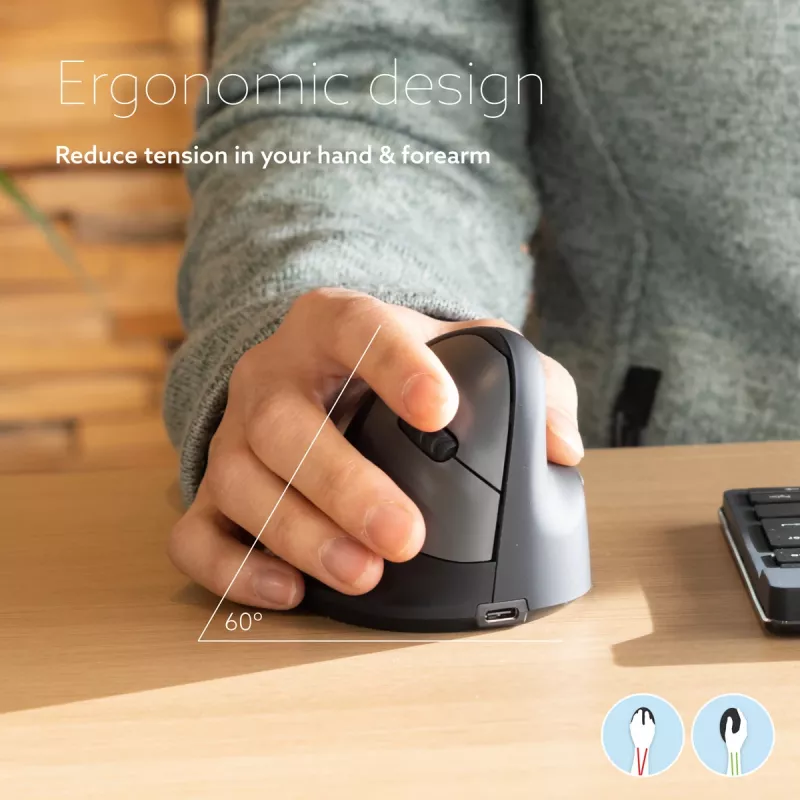 R-Go Tools ergonomische muis R-Go HE Break met pauzesoftware, groot (handmaat ≥ 185 mm), voor rechtshandigen, Bluetooth, zwart
