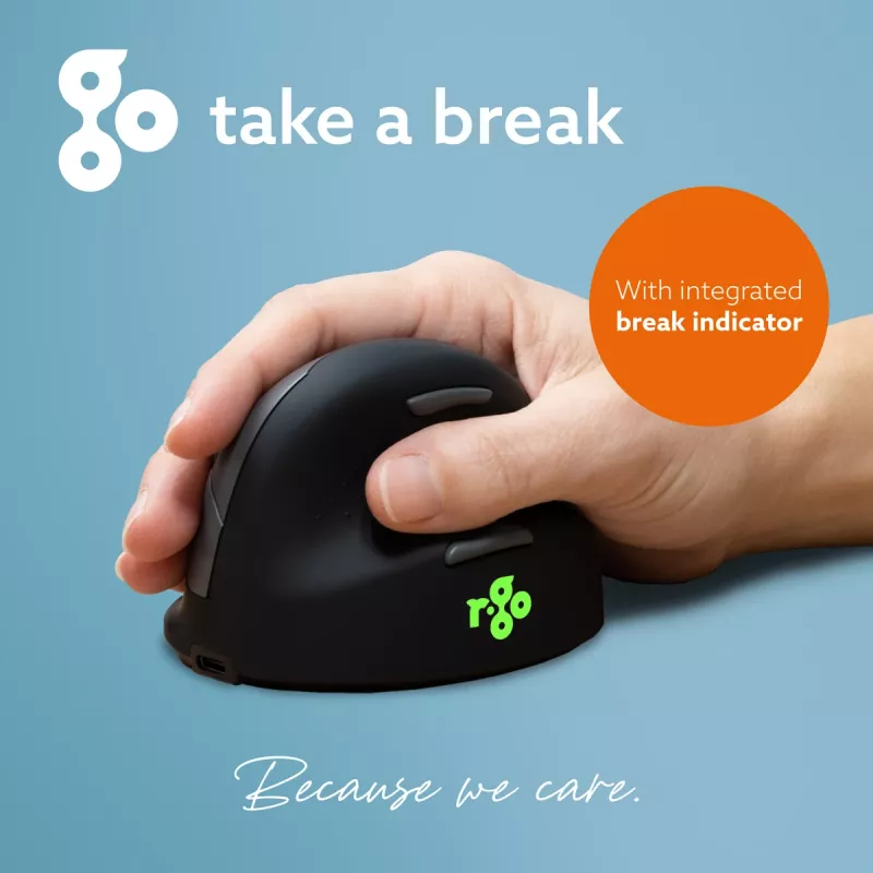 R-Go Tools ergonomische muis R-Go HE Break met pauzesoftware, groot (handmaat ≥ 185 mm), voor rechtshandigen, Bluetooth, zwart