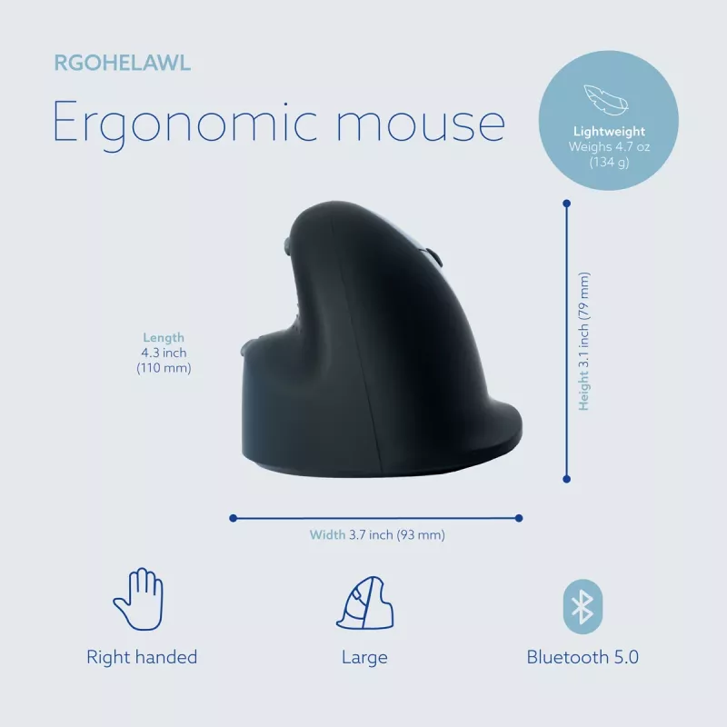 R-Go Tools ergonomische muis R-Go HE Break met pauzesoftware, groot (handmaat ≥ 185 mm), voor rechtshandigen, Bluetooth, zwart