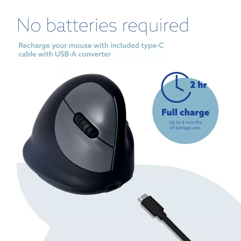 R-Go Tools ergonomische muis R-Go HE Break met pauzesoftware, groot (handmaat ≥ 185 mm), voor rechtshandigen, Bluetooth, zwart