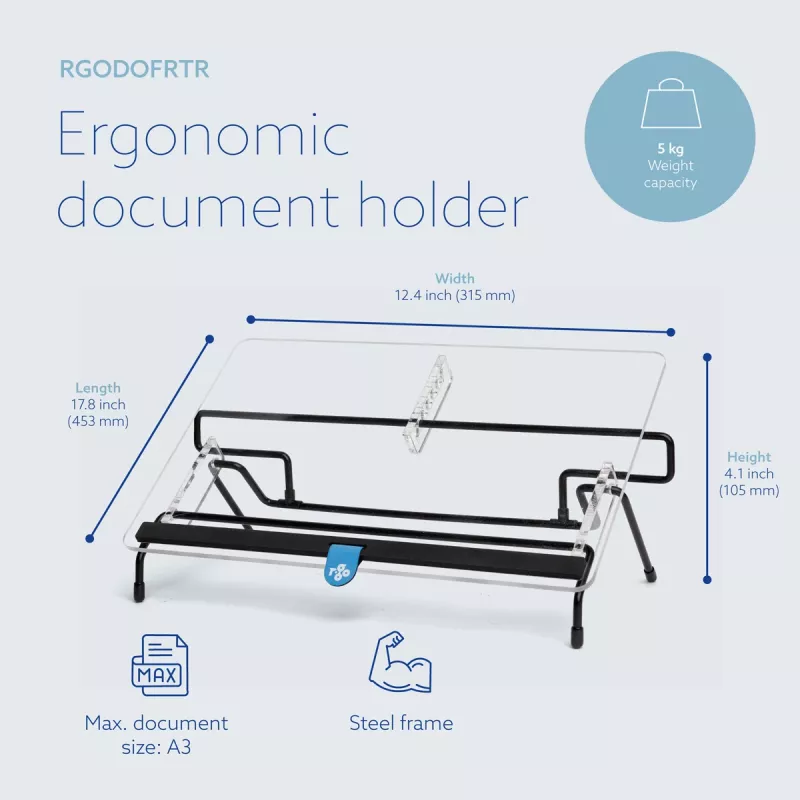 R-Go Tools documenthouder R-Go Flex Read, ergonomisch, met zachte schuim polssteun, transparant acryl