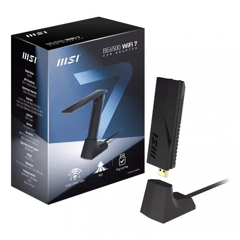 USB-stick MSI BE6500 WiFi7 USB 3.2 Gen 1 dongle zwart