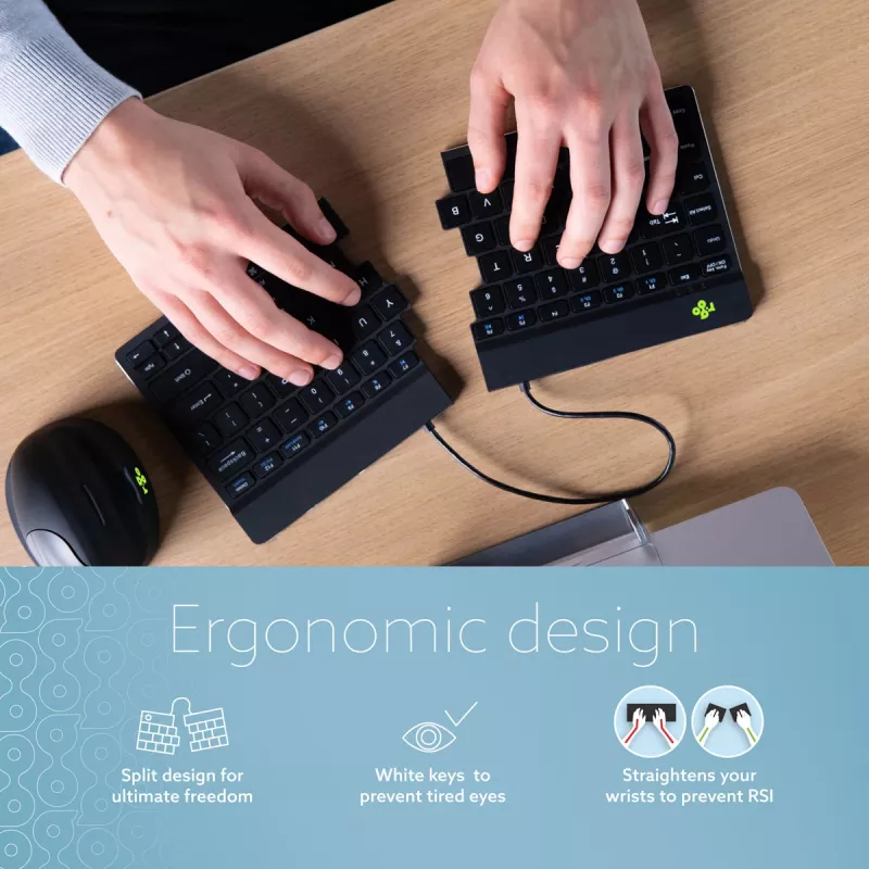 R-Go Tools ergonomisch toetsenbord R-Go Split Break met pauzesoftware, ergonomisch gesplitst toetsenbord, QWERTY (US), Bluetooth, zwart