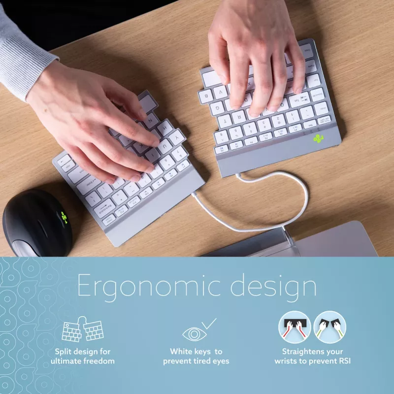 R-Go Tools ergonomisch toetsenbord R-Go Split Break met pauzesoftware, ergonomisch gesplitst toetsenbord, QWERTY (US), Bluetooth, wit
