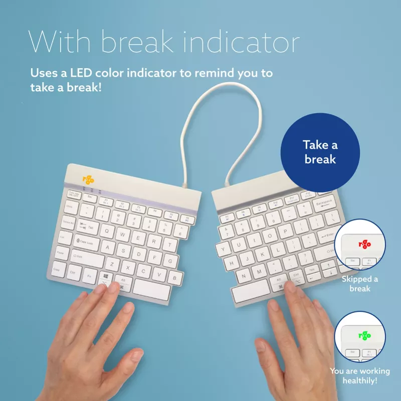 R-Go Tools ergonomisch toetsenbord R-Go Split Break met pauzesoftware, ergonomisch gesplitst toetsenbord, QWERTY (US), Bluetooth, wit