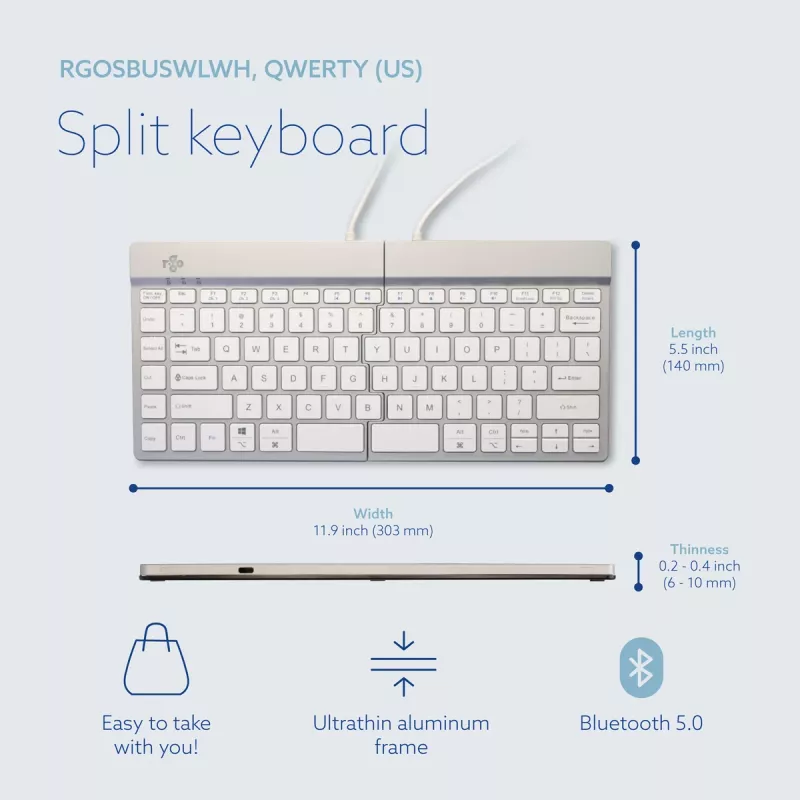 R-Go Tools ergonomisch toetsenbord R-Go Split Break met pauzesoftware, ergonomisch gesplitst toetsenbord, QWERTY (US), Bluetooth, wit