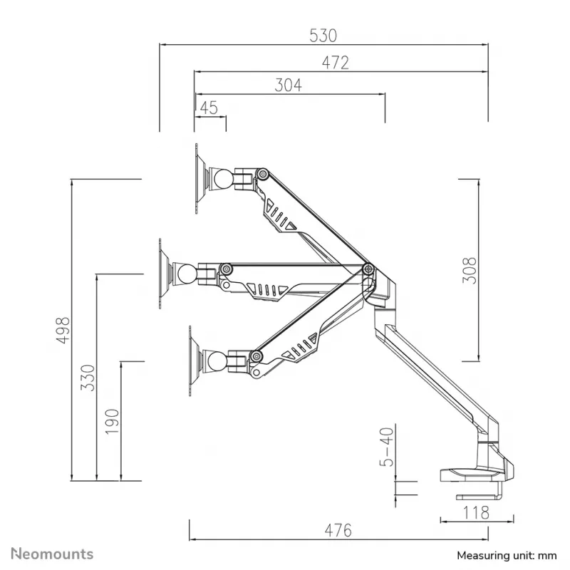 Neomounts FPMA-D750SILVER2 monitorarm 10-32 inch - gasveer - Topfix - 180°-stop
