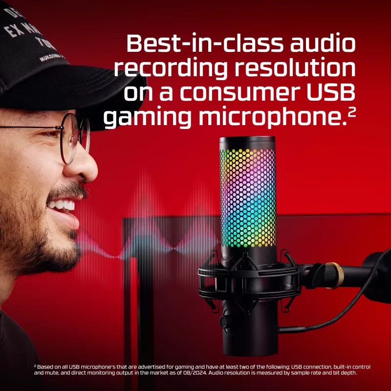 HyperX QuadCast 2 S - USB-microfoon (zwart), tafelmicrofoon, -8 dB, 20 - 20000 Hz, 1 Ω, bedraad, USB