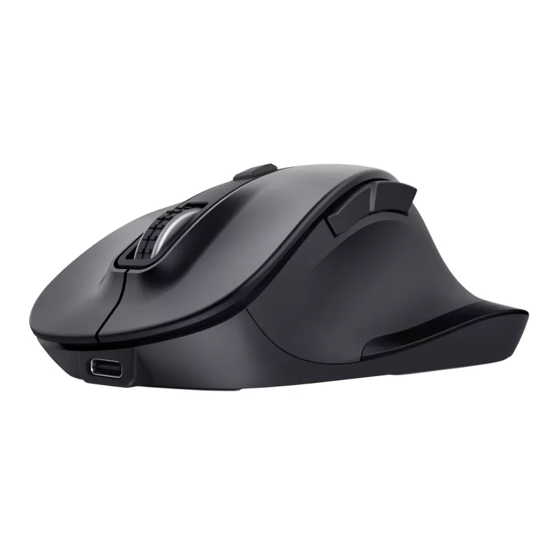 TRUST Fyda Office ergonomische rechter draadloze muis – RF + Bluetooth 5.2 – optisch 2400 DPI – 6 knoppen – zwart
