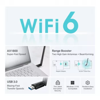 Draadloze USB-WLAN-adapter TP-LINK Archer TX35U PLUS — WLAN 6 dualband 1201 Mbit/s, USB-gevoed, zwart