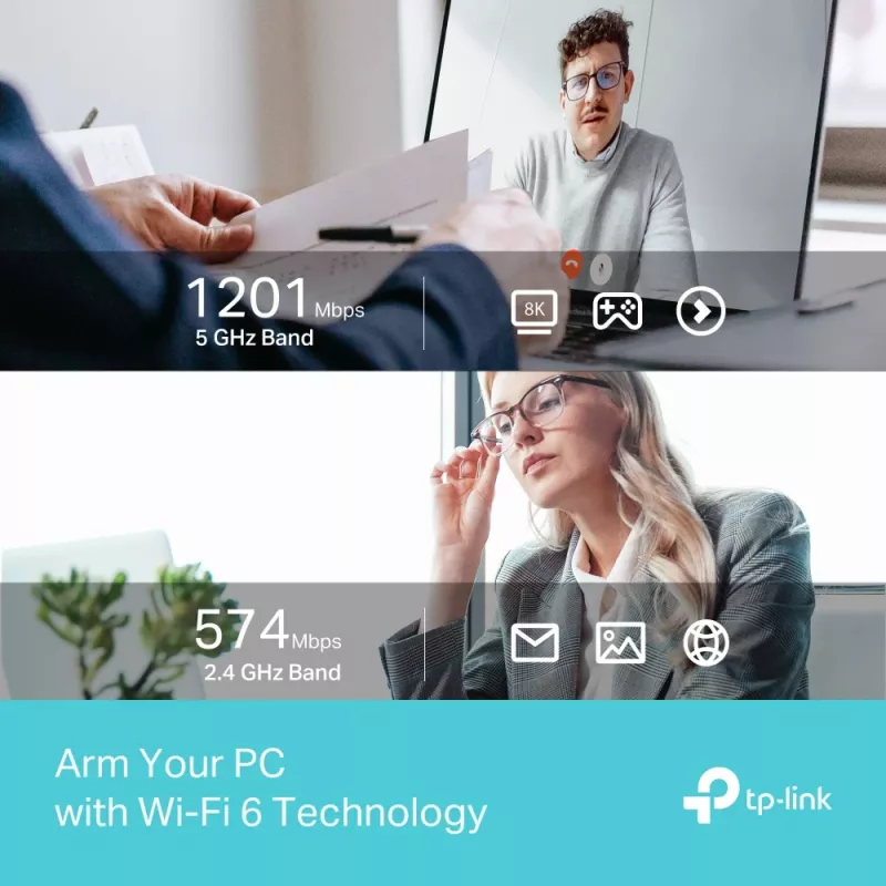 Draadloze USB-WLAN-adapter TP-LINK Archer TX35U PLUS — WLAN 6 dualband 1201 Mbit/s, USB-gevoed, zwart