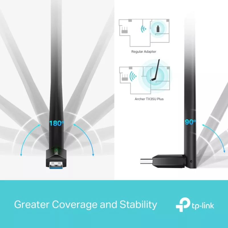 Draadloze USB-WLAN-adapter TP-LINK Archer TX35U PLUS — WLAN 6 dualband 1201 Mbit/s, USB-gevoed, zwart