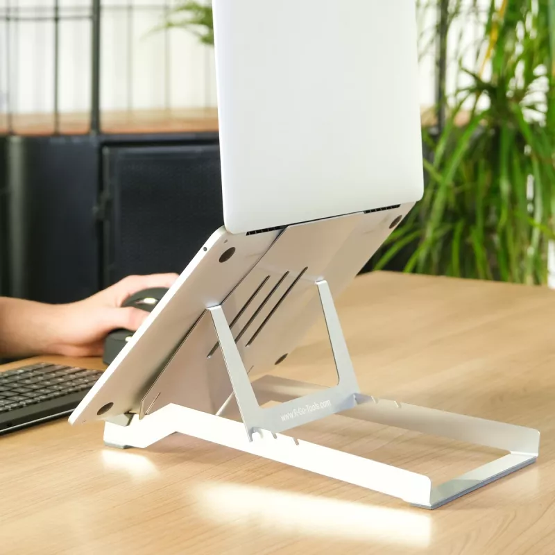 R-Go Tools laptopsteun R-Go Riser Basic, opvouwbare en verstelbare laptop-riser, aluminium, zilver