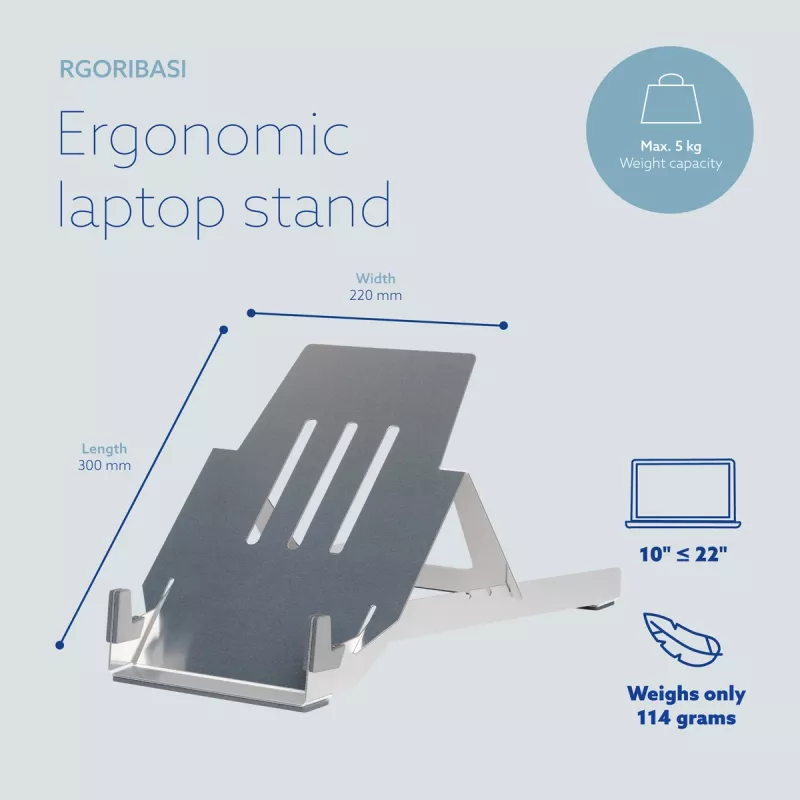 R-Go Tools laptopsteun R-Go Riser Basic, opvouwbare en verstelbare laptop-riser, aluminium, zilver