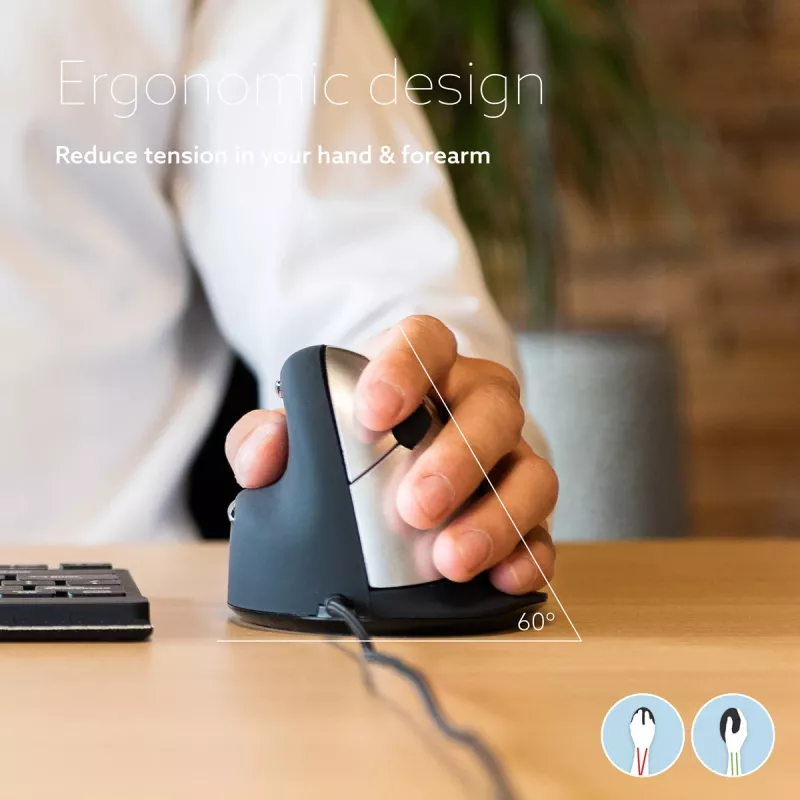 R-Go Tools ergonomische muis R-Go HE Break met pauzesoftware, groot (handmaat ≥ 185 mm), linkshandig, bedraad, zwart