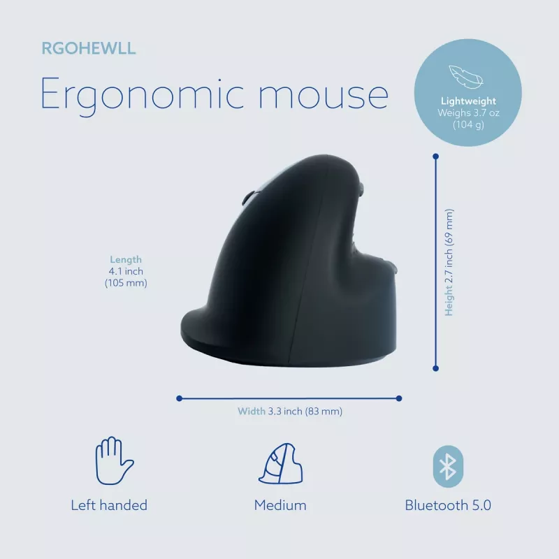 R-Go Tools ergonomische muis R-Go HE Break met pauzesoftware, medium (handmaat 165-185 mm), linkshandig, Bluetooth, zwart