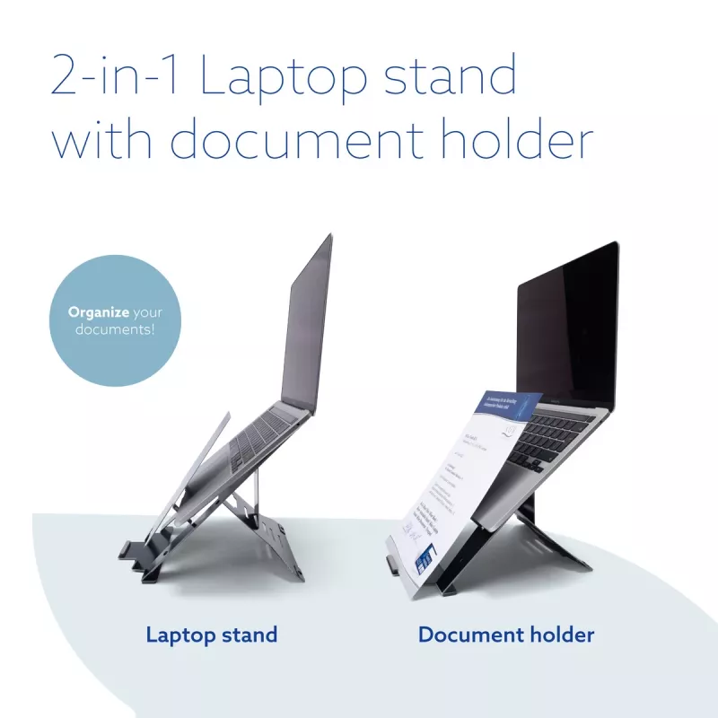 R-Go Tools laptopstandaard R-Go Riser Document, ergonomische, opvouwbare en verstelbare standaard met documenthouder, zwart
