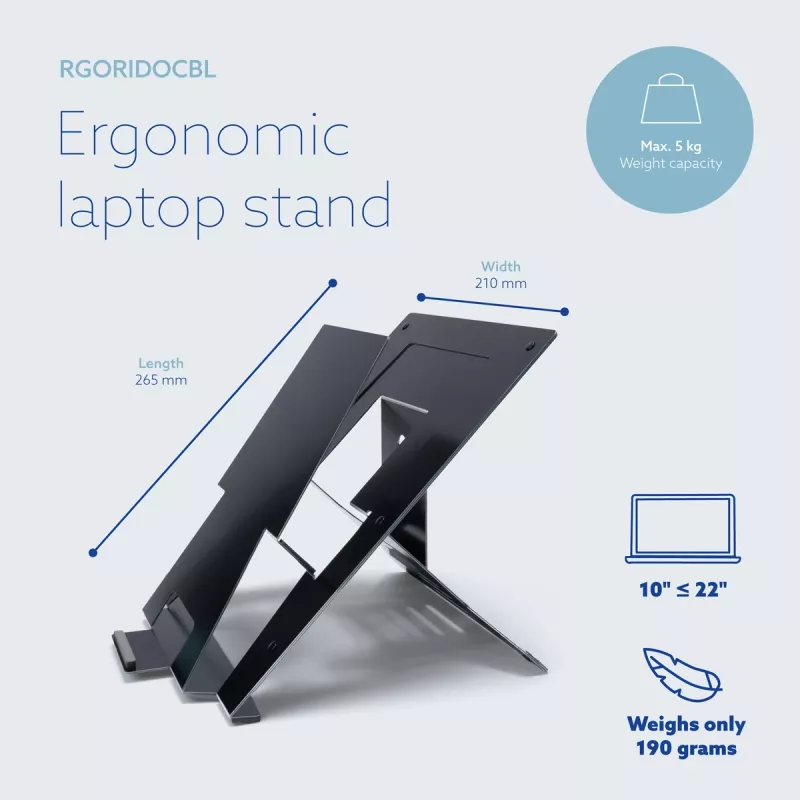 R-Go Tools laptopstandaard R-Go Riser Document, ergonomische, opvouwbare en verstelbare standaard met documenthouder, zwart