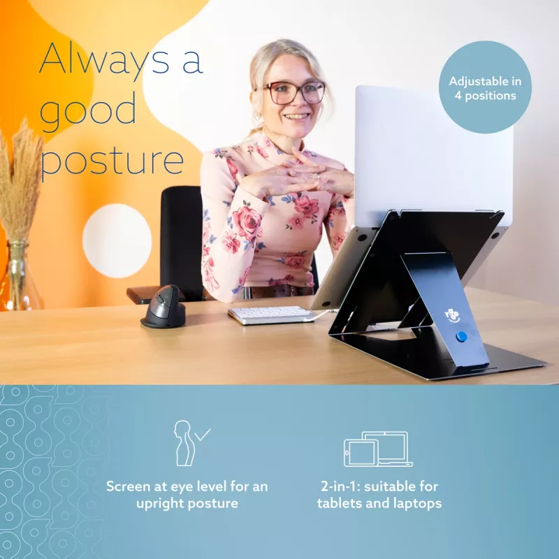 R-Go Tools tablet- en laptopstandaard R-Go Riser Duo, geschikt voor 10–22 inch scherm, zwart