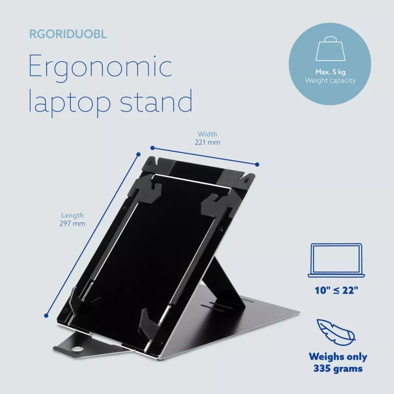 R-Go Tools tablet- en laptopstandaard R-Go Riser Duo, geschikt voor 10–22 inch scherm, zwart