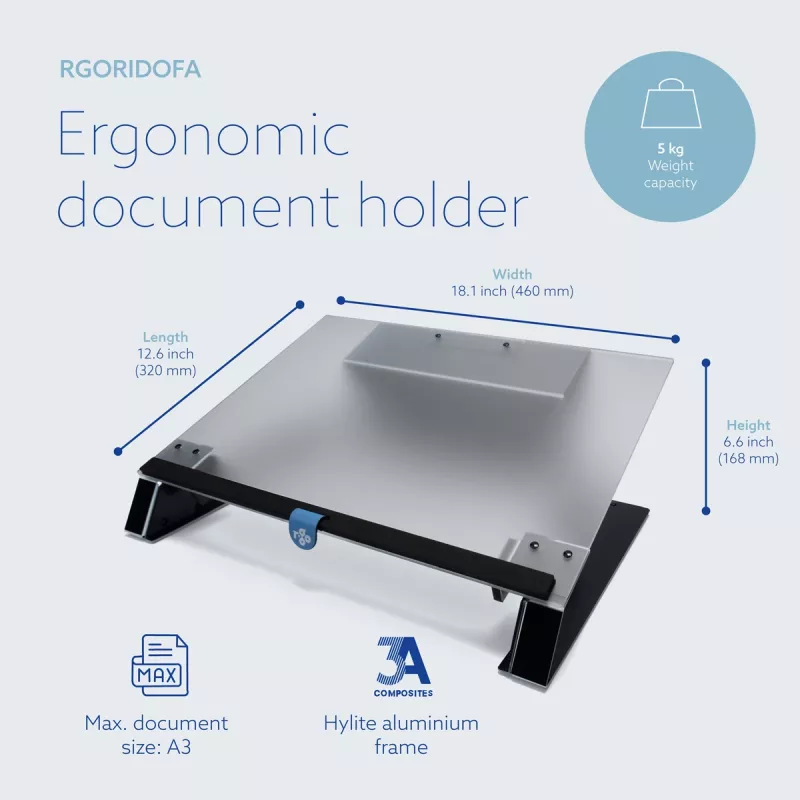 R-Go Tools documenthouder R-Go Read2Write, geschikt om te lezen en te schrijven, ergonomisch, met zachte schuim handpalmsteun, mat acryl