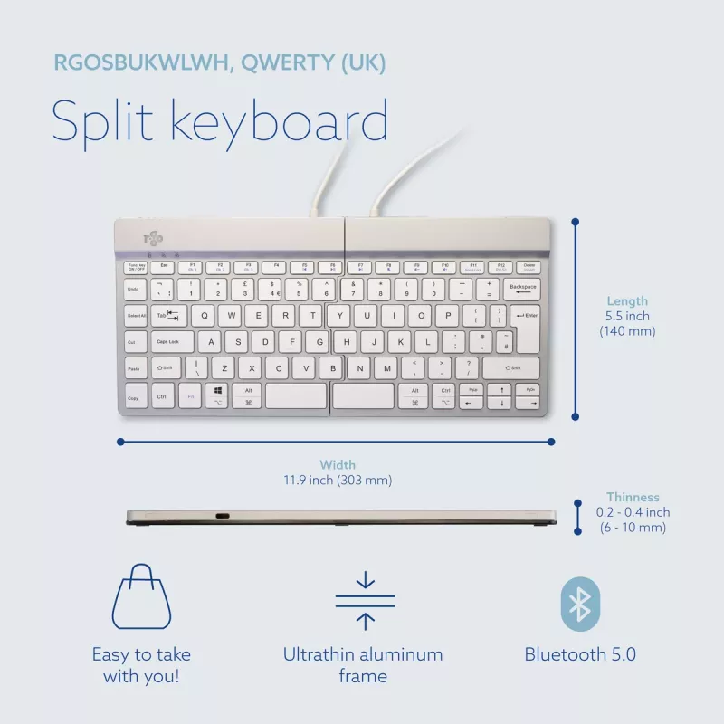 R-Go Tools Split Break RGOSBUKWLWH draadloos toetsenbord, UK-indeling, wit