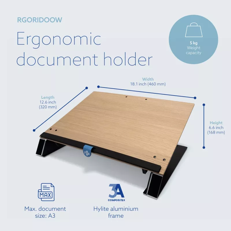 R-Go Tools Documenthouder R-Go Read2Write, geschikt voor lezen en schrijven, ergonomisch, met zachte schuim polssteun, eikenhout