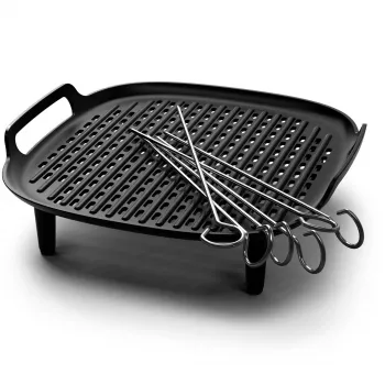 Philips Airfryer accessoire HD9959/00 Grill-Kit XXL, grillrooster & spiesen, Philips, HD9285, HD963X, HD965X, HD975X, HD976X, HD986X, HD987X, Aluminium, Metaal, 213 mm