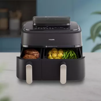 Heteluchtfriteuse Philips 5000 Serie NA551/00 — 9 l inhoud, 2300 W, touchbediening, LED-display, zwart/zilver
