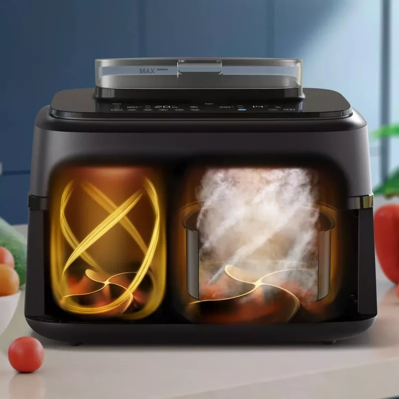 Heteluchtfriteuse Philips 5000 Serie NA551/00 — 9 l inhoud, 2300 W, touchbediening, LED-display, zwart/zilver
