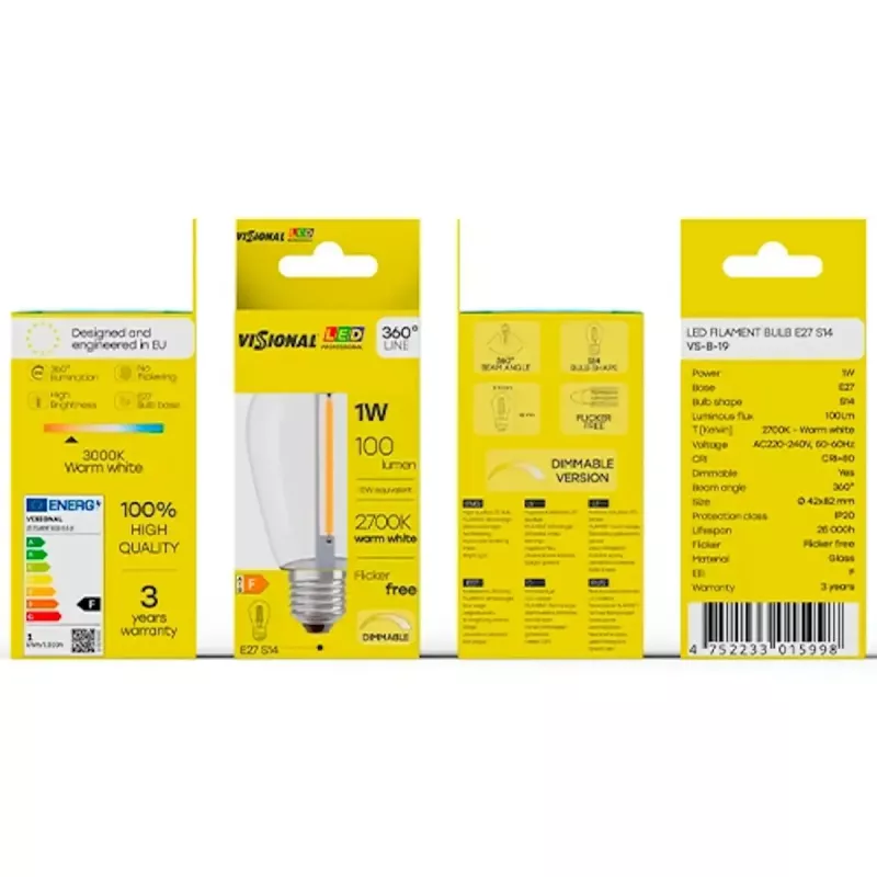 LED-lamp VISIONAL VS-B-19 1W 100 lm 2700K, energie-efficiëntieklasse F