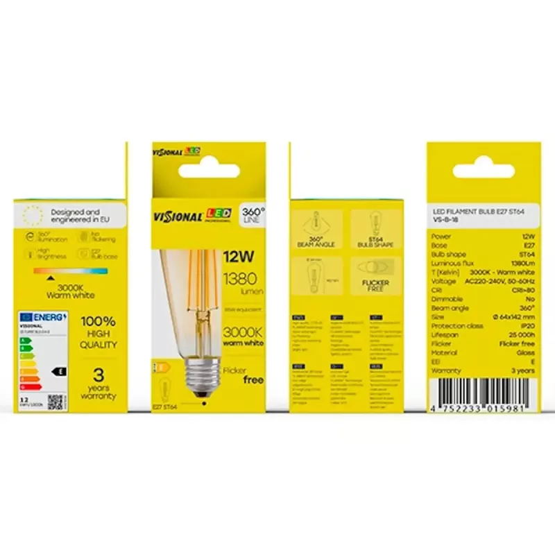 LED-gloeilamp VISIONAL VS-B-18 12W 1380 lm 3000K