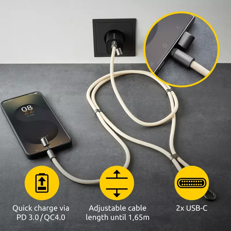 USB-kabel Intenso telefoonketting 1,65 m USB-C beige