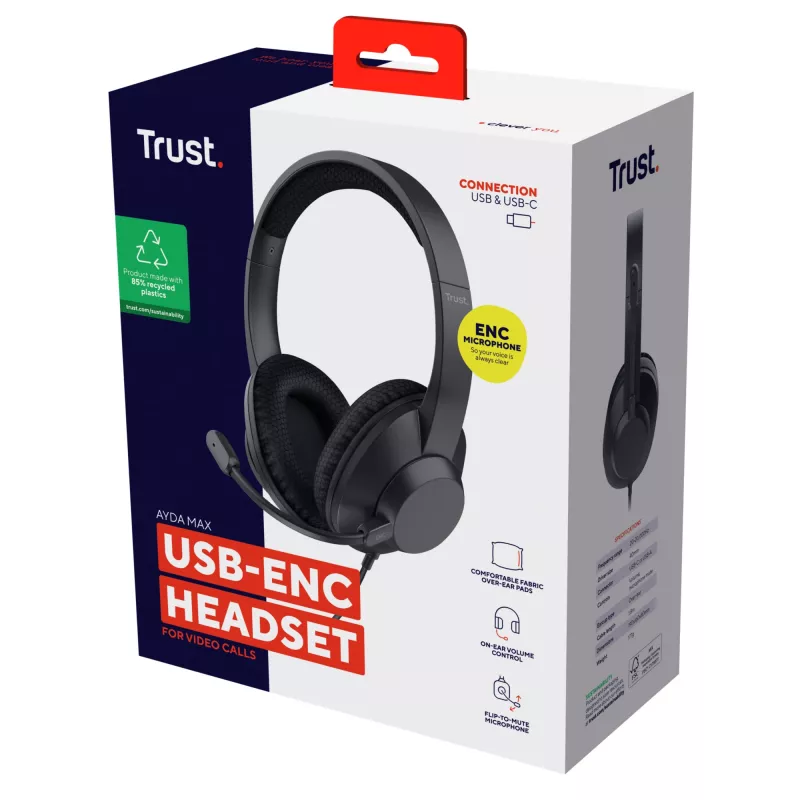 Trust Ayda Max headset bedraad hoofdband gesprekken/muziek USB Type-C / USB Type-A zwart