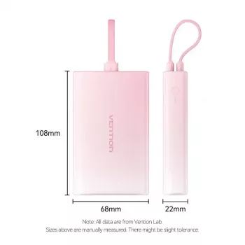 Powerbank Vention 10000mAh (USB-C, Lightning, USB-A) 22,5W LED-indicator roze