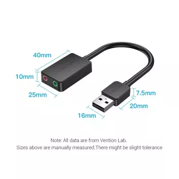 Vention 2-poorts externe USB-geluidskaart 0,15 m zwart 2.1 kanalen 16 bit
