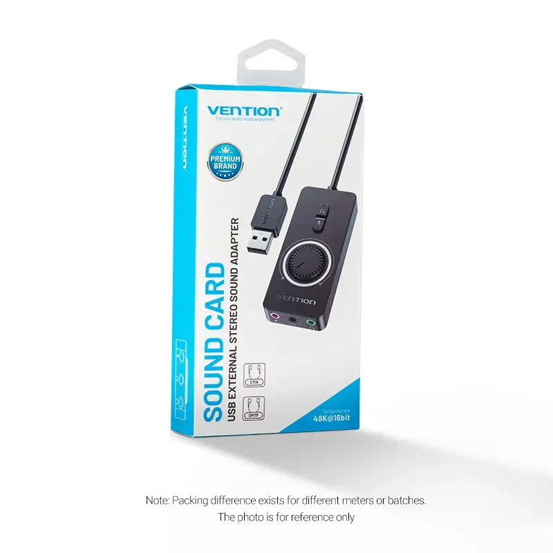 Vention USB 2.0 externe stereo-geluidsadapter met volumeregeling 0,15 M zwart ABS