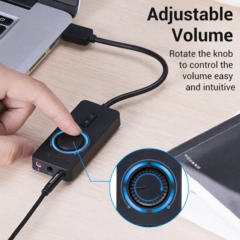 Vention USB 2.0 externe stereo-geluidsadapter met volumeregeling 0,15 M zwart ABS