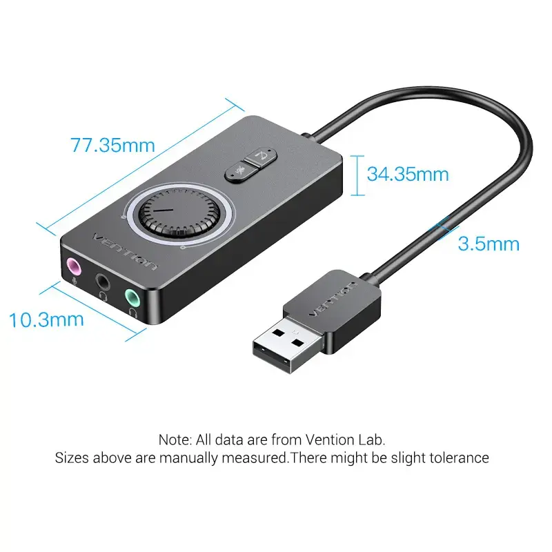 Vention USB 2.0 externe stereo-geluidsadapter met volumeregeling 0,15 M zwart ABS