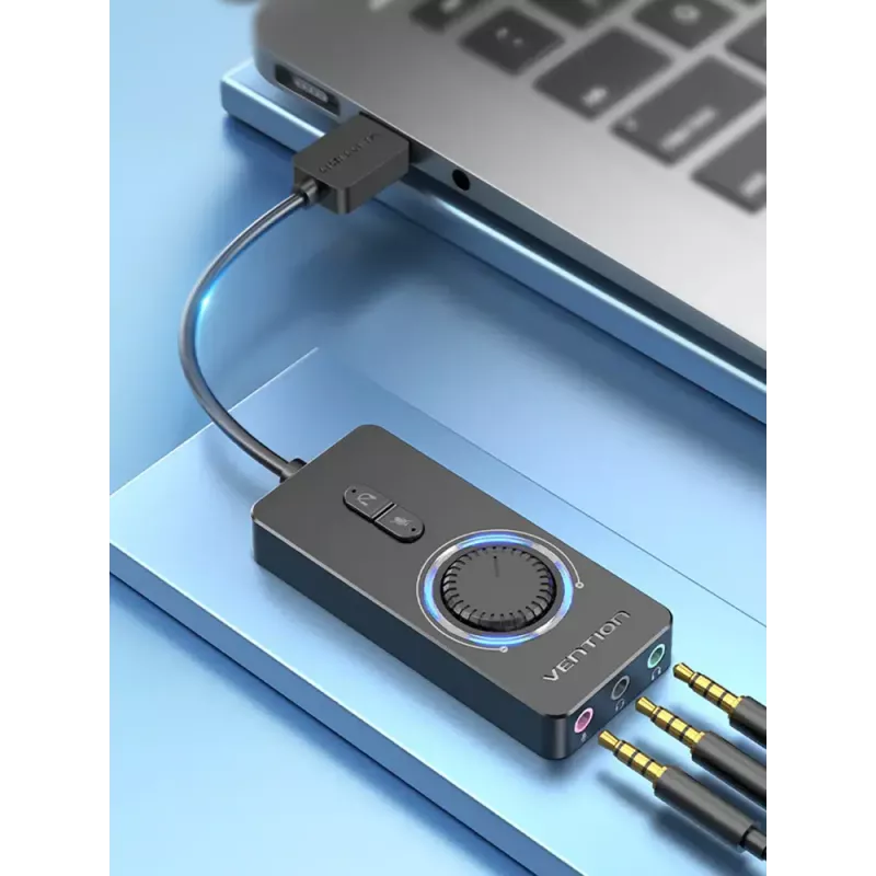Vention USB 2.0 externe stereo-geluidsadapter met volumeregeling 0,15 M zwart ABS