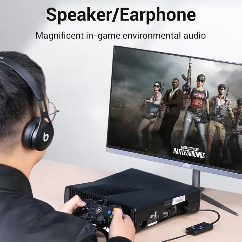 Vention USB 2.0 externe stereo-geluidsadapter met volumeregeling 0,15 M zwart ABS