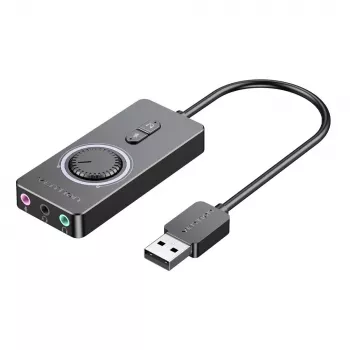 Vention USB 2.0 externe stereo-geluidsadapter met volumeregeling 0,15 M zwart ABS