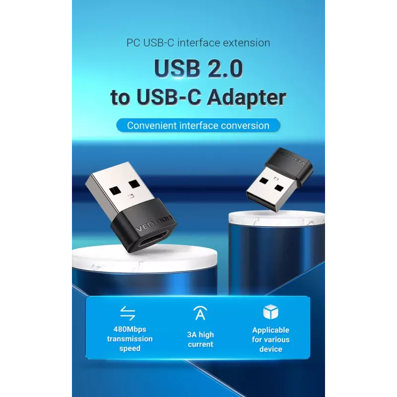 USB-adapter Vention CDWB0 USB 2.0 stekker naar USB-C bus zwart PVC