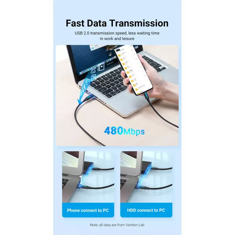USB-adapter Vention CDWB0 USB 2.0 stekker naar USB-C bus zwart PVC