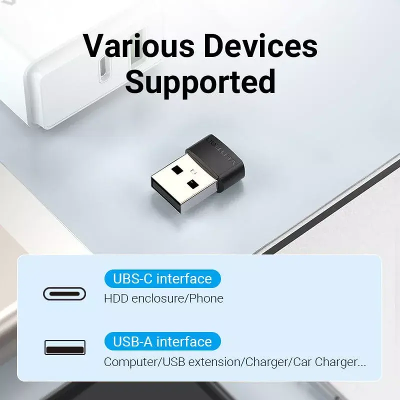 USB-adapter Vention CDWB0 USB 2.0 stekker naar USB-C bus zwart PVC