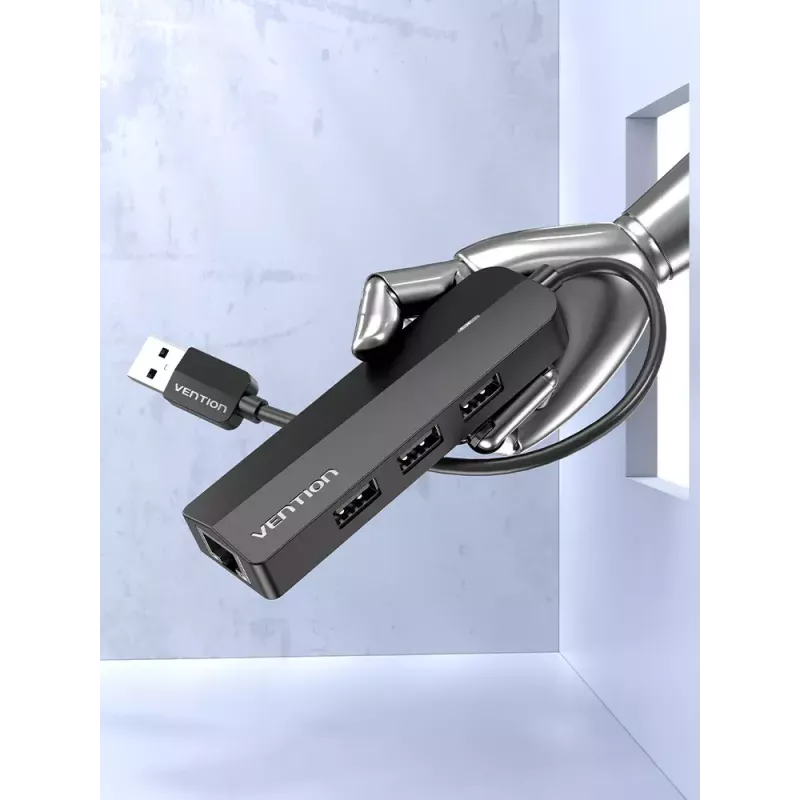 USB 2.0 hub Vention 3-poorts met 100M Ethernet adapter, USB 2.0 host, 4 poorten, zwart