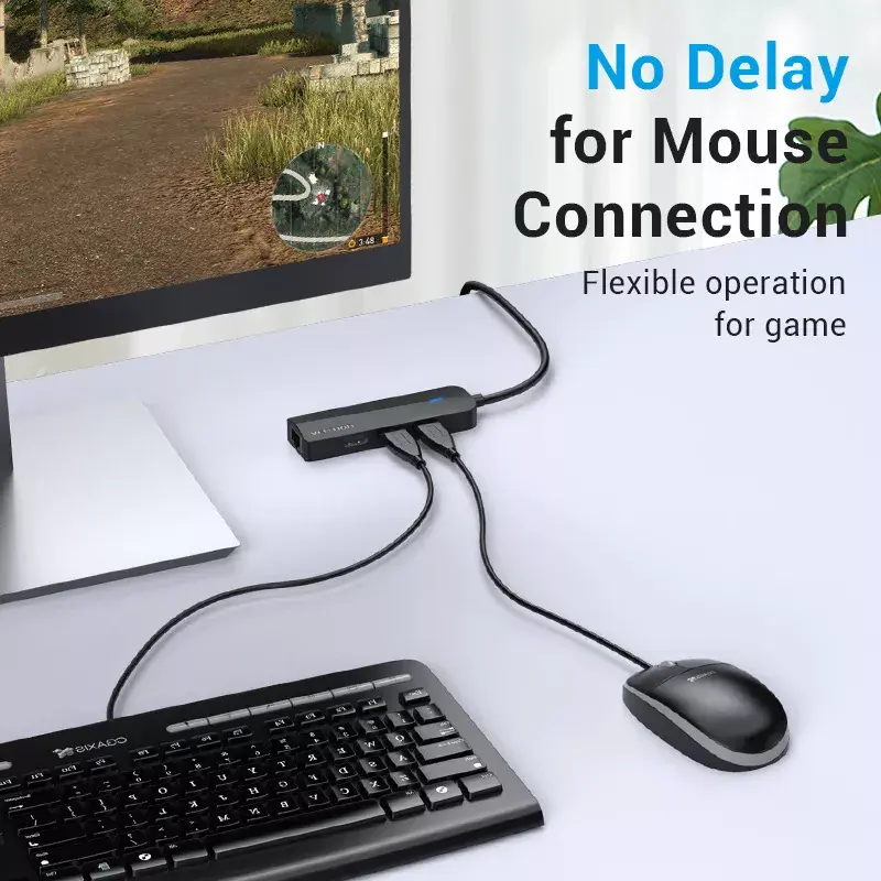 USB 2.0 hub Vention 3-poorts met 100M Ethernet adapter, USB 2.0 host, 4 poorten, zwart